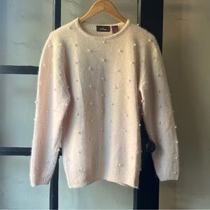 Precious Blush Pink Silk Angora Rabbit Hair Wool Blend Embellished Pearl Sweater